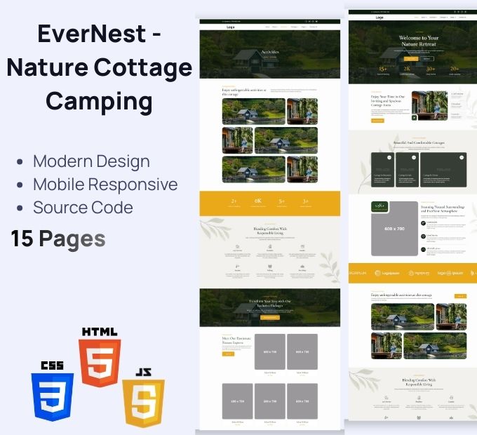 EverNest – 自然、木屋与露营 高级 HTML 模板