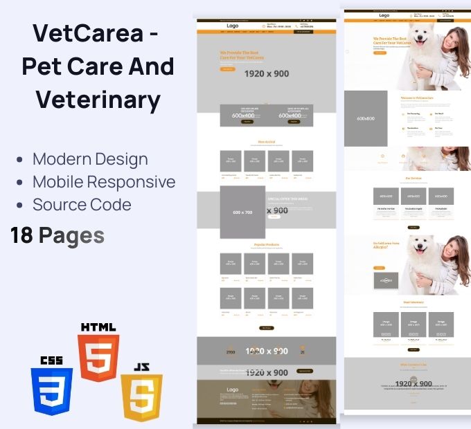 VetCarea – 宠物护理与兽医服务 基础 HTML 模板