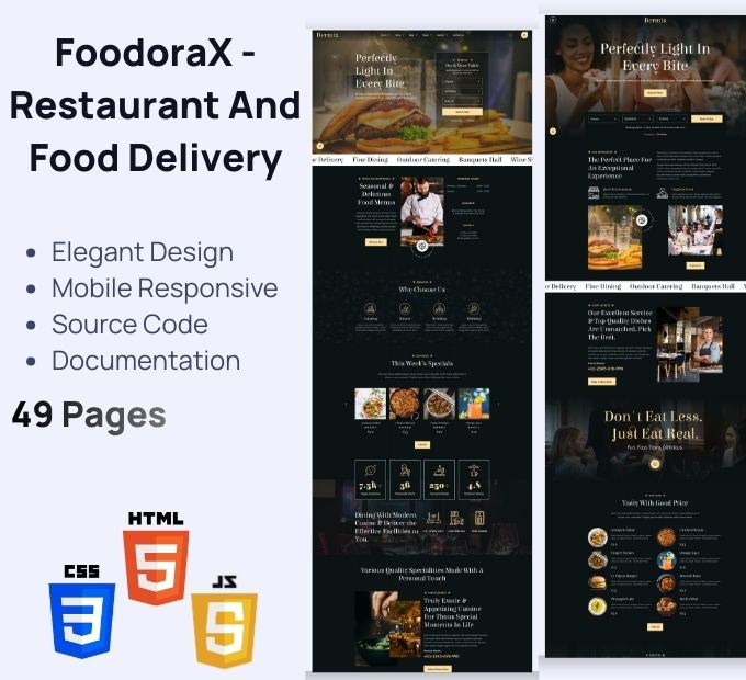 FoodoraX – 餐厅与外卖配送 优雅 HTML 模板