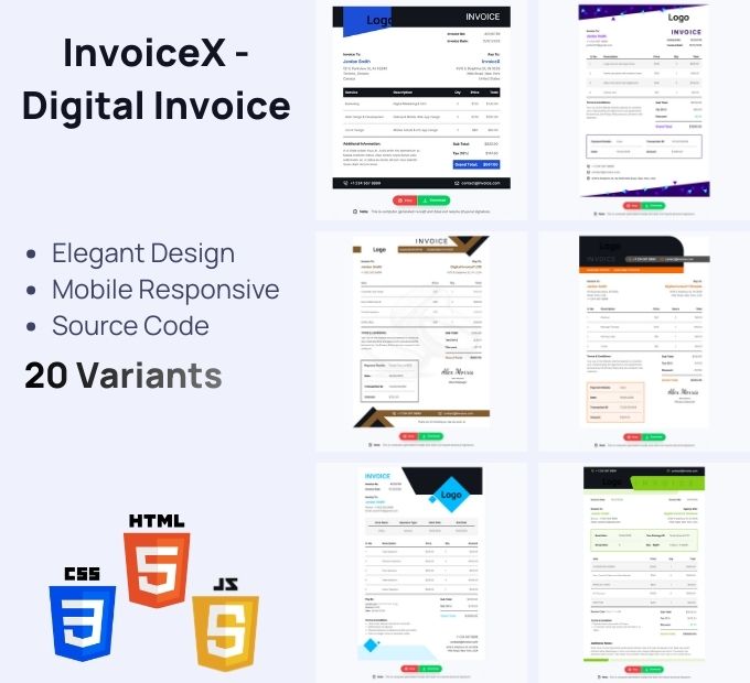 InvoiceX – 数字发票 HTML 模板包