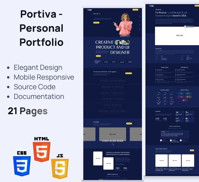 Portiva – Portfolio Peribadi HTML Elegan